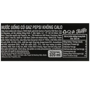 Nước ngọt Pepsi Cola không calo vị truyền thống lon 320ml